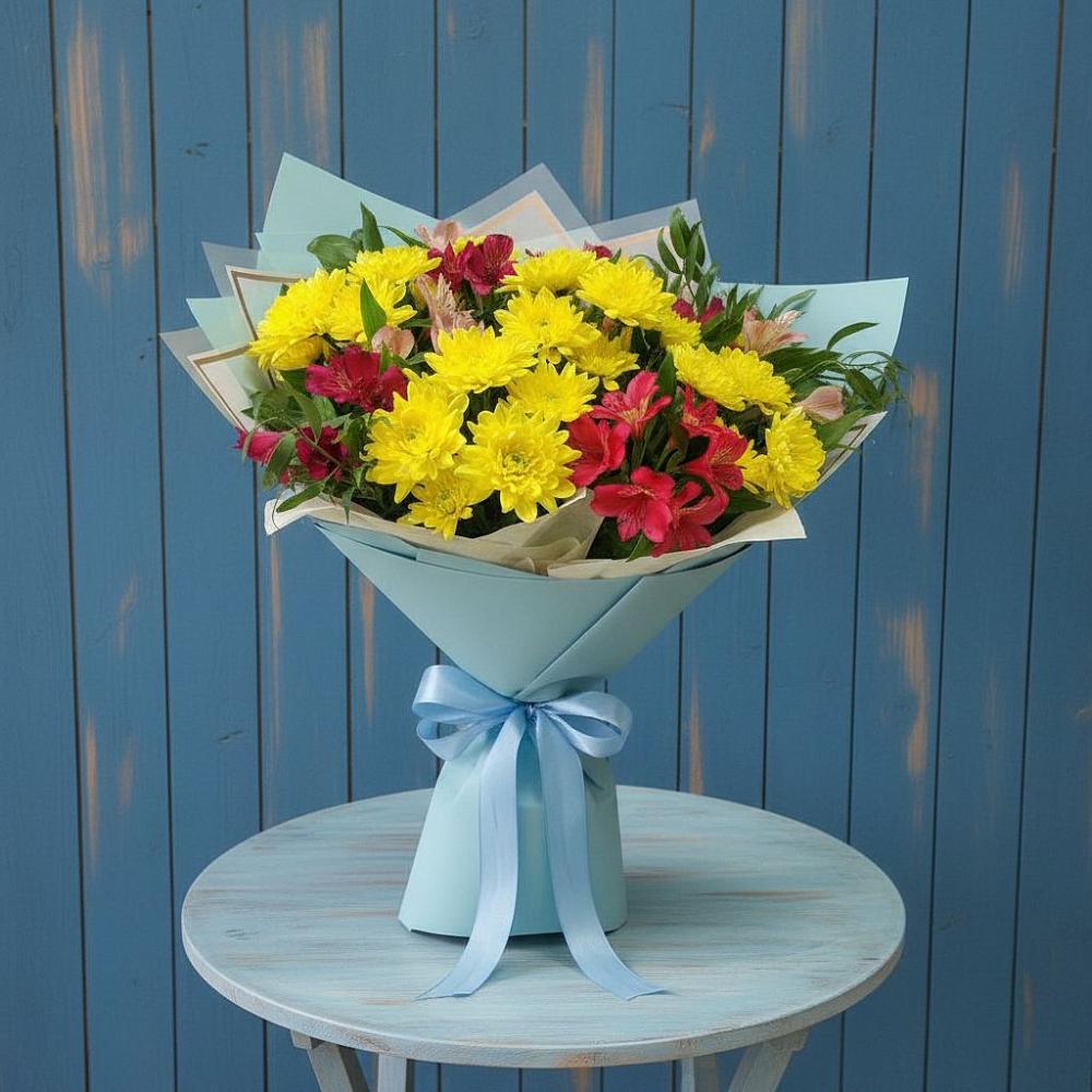 Букет цветов из: Альстромерии и Хризантемы в Кош-Агач