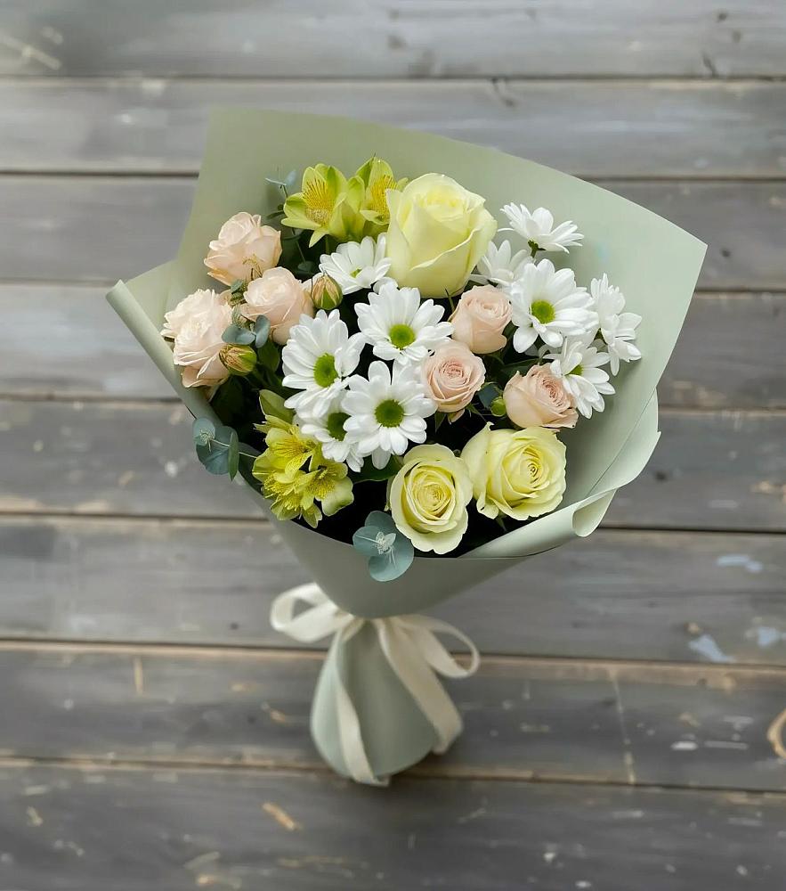 Букет цветов из: Альстромерии, Розы и Хризантемы в Кош-Агач