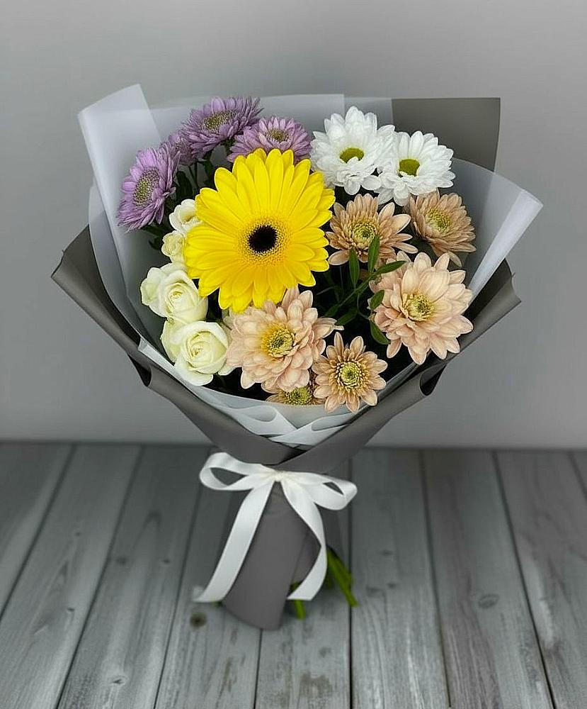 Букет цветов из: Розы, Герберы и Хризантемы в Кош-Агач