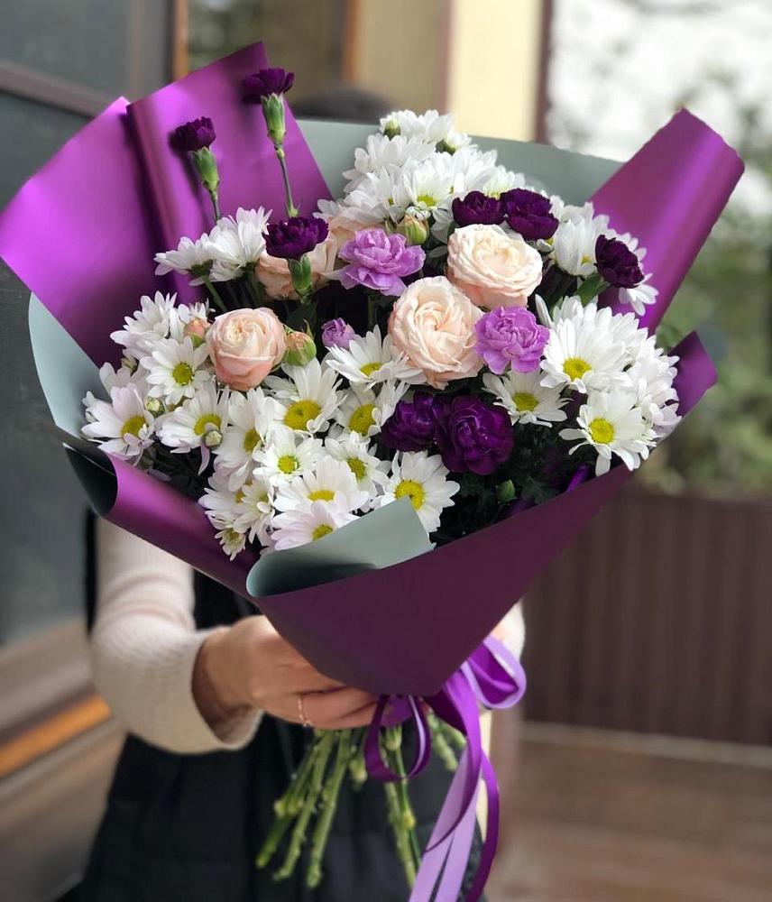 Букет цветов из: Хризантемы, Гвоздики и Розы в Кош-Агач