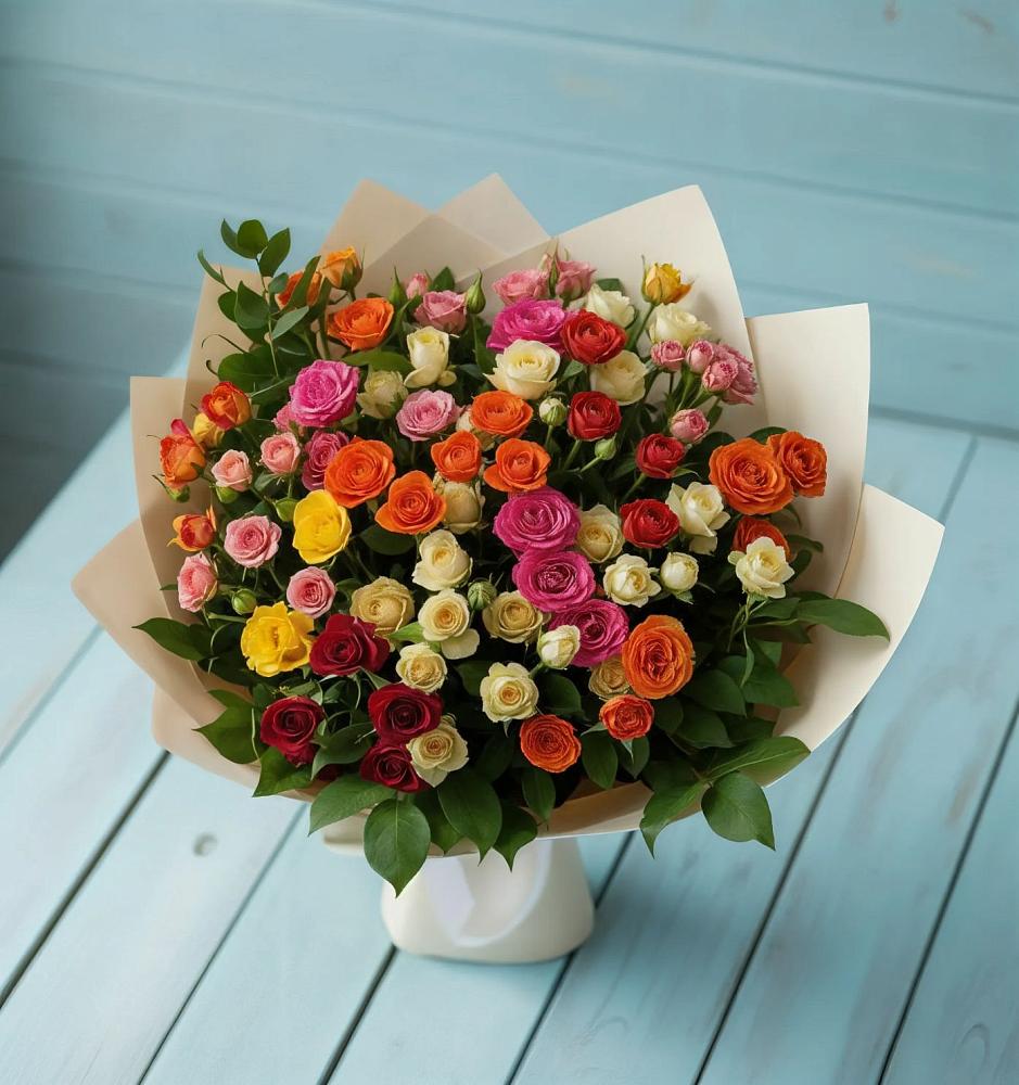 Букет Микс из разноцветных кустовых роз в Кош-Агач