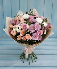 Букет цветов из:  Хризантемы, Розы и Альстромерии в Кош-Агач