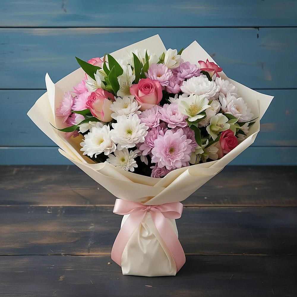 Букет цветов из: Хризантемы, Альстромерии и Розы в Кош-Агач